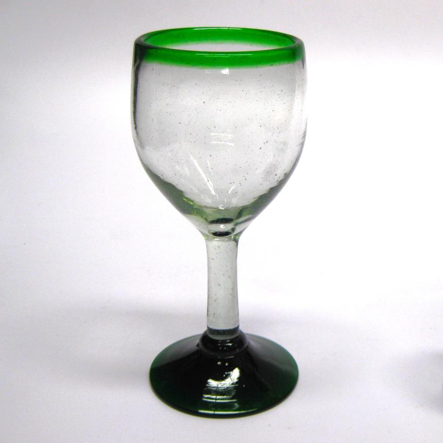 Wholesale Colored Rim Glassware / Emerald Green Rim 7 oz Small Wine Glasses  / Capture the bouquet of fine red wine with these wine glasses bordered with a bright, emerald green rim.